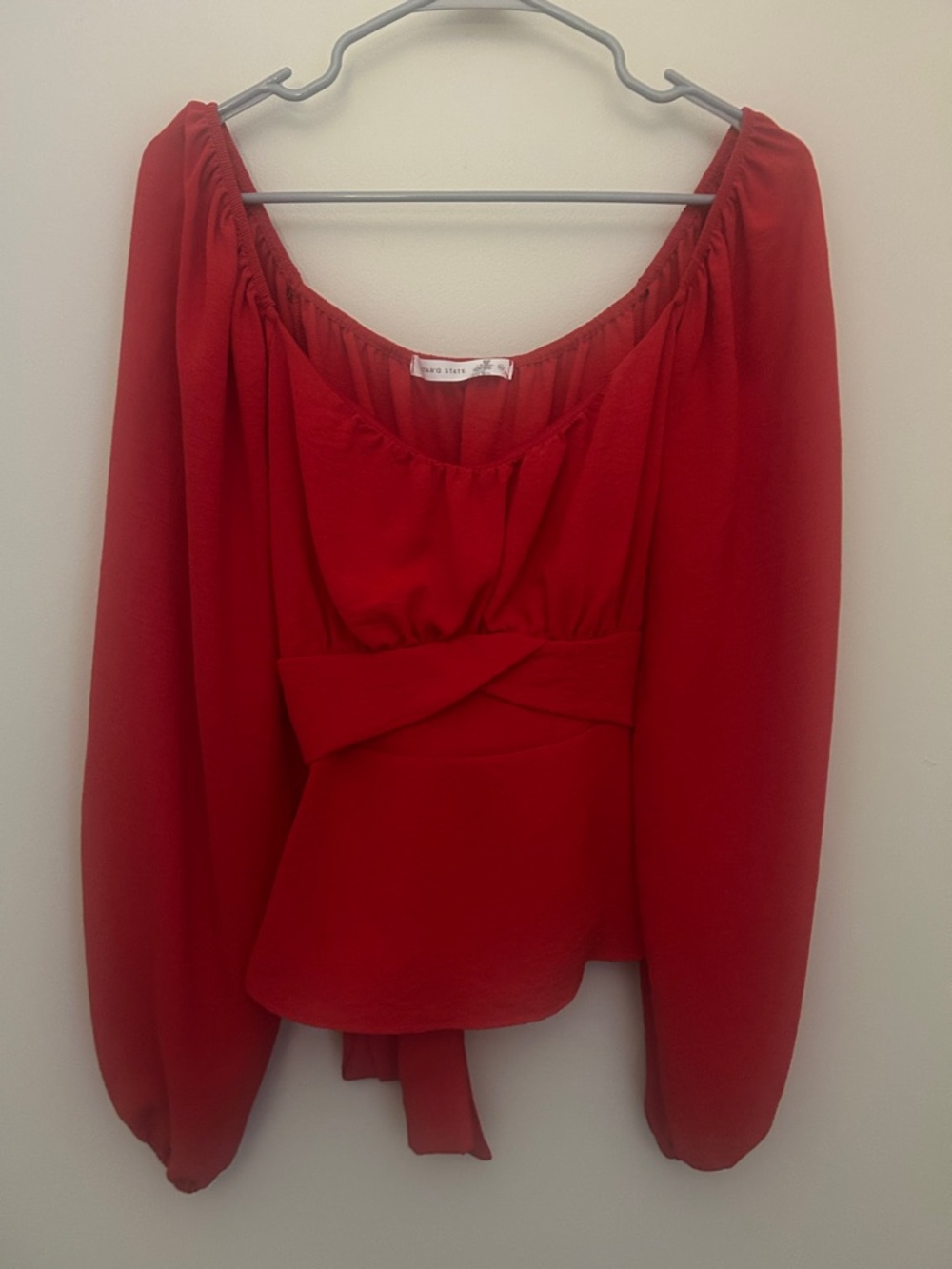 Altar'd State Red Peasant-Sleeve Tie-Waist Blouse